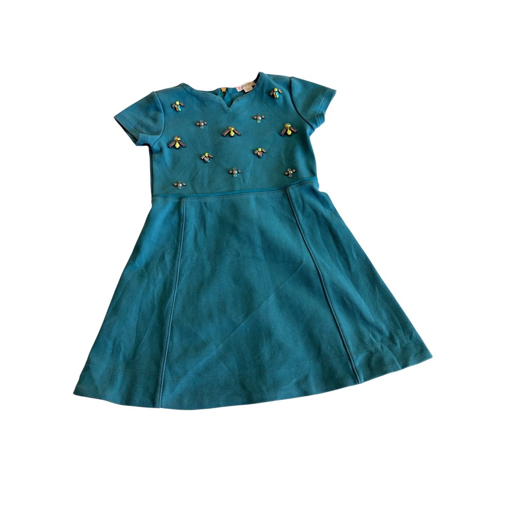 Crewcuts Little Girls Jeweled Bee Embellished Teal Dress Size 5